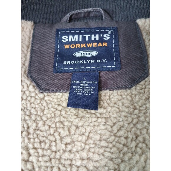 Smith’s Workwear Sherpa Lined Canvas Vest L Brown Zip Front Utility Outdoor - Picture 5 of 13